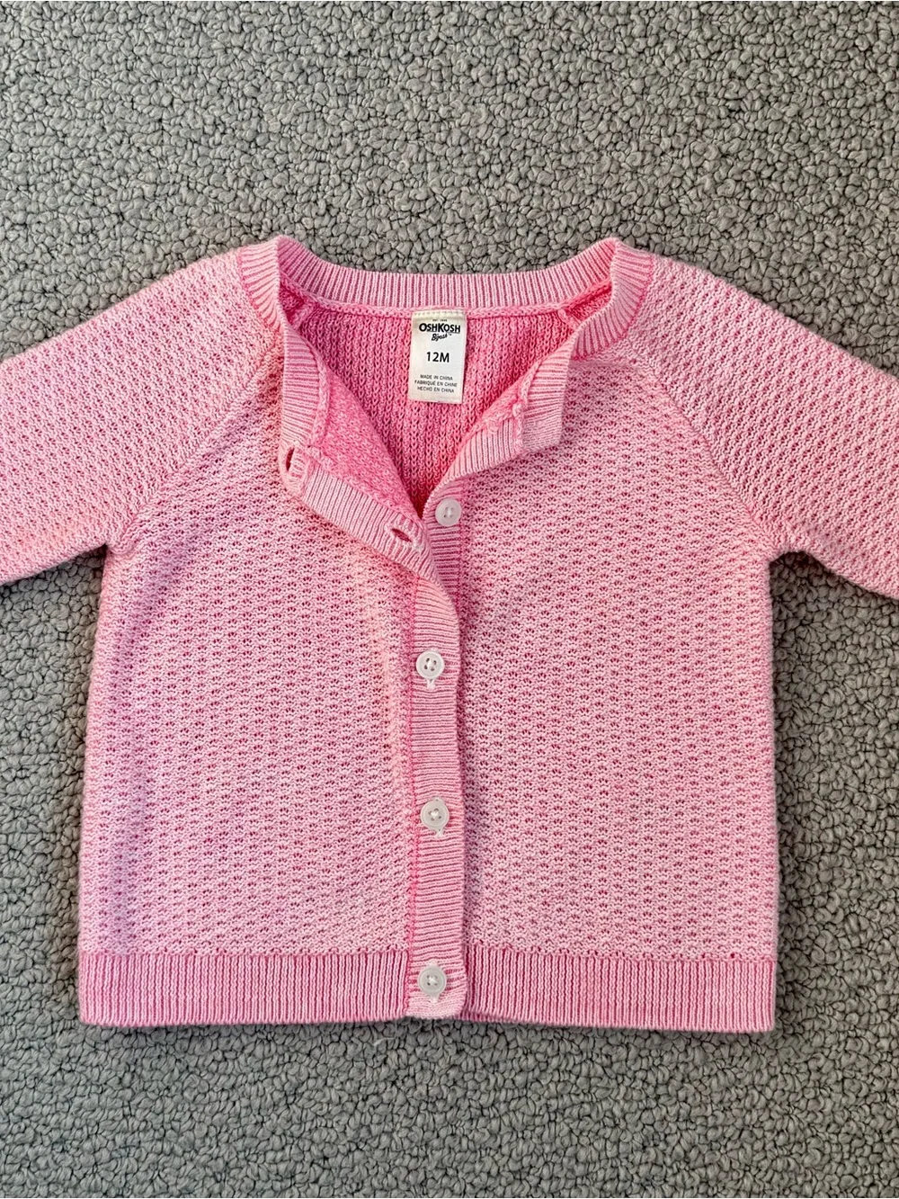 OshKosh B’gosh baby girl reverse knit pink cardigan sweater 12m